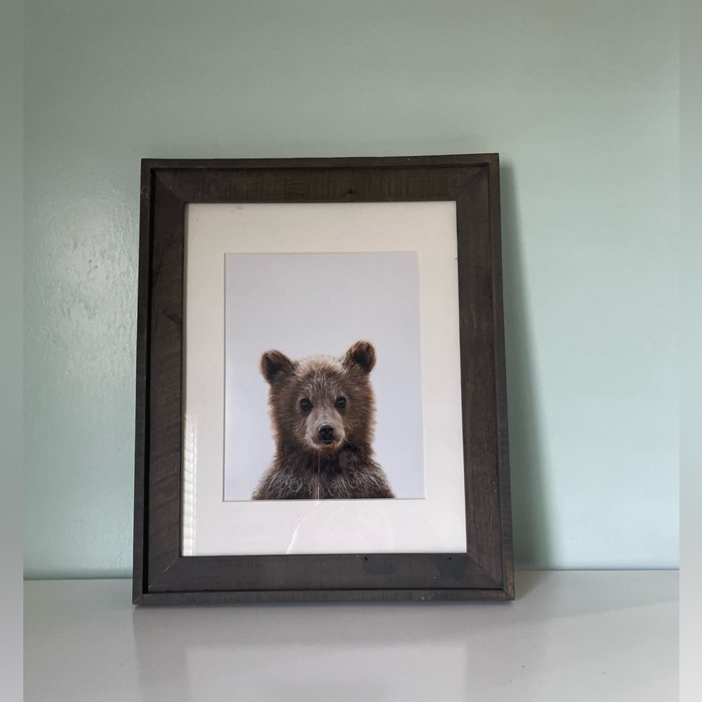 Bear Cub Rustic Frame Matted Wall Art Cottage Core Cabin Wildlife 17”x 14” - Picture 2 of 15